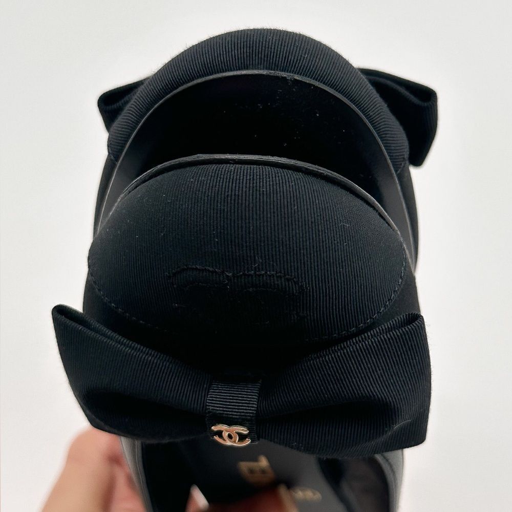 Chanel 2024 CC Logo Black Bow Grosgrain Slingback Ballerina Flats EU 37 - Picture 7 of 15